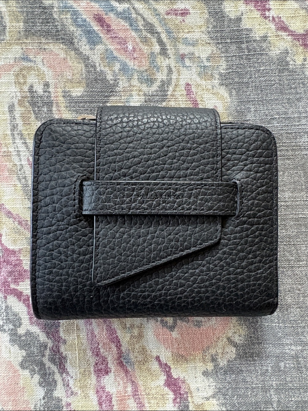 All Saints Black Pebbled Leather Compact Wallet